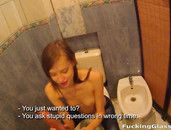 Eager Teen Girl Gives A Public Bathroom Blowjob